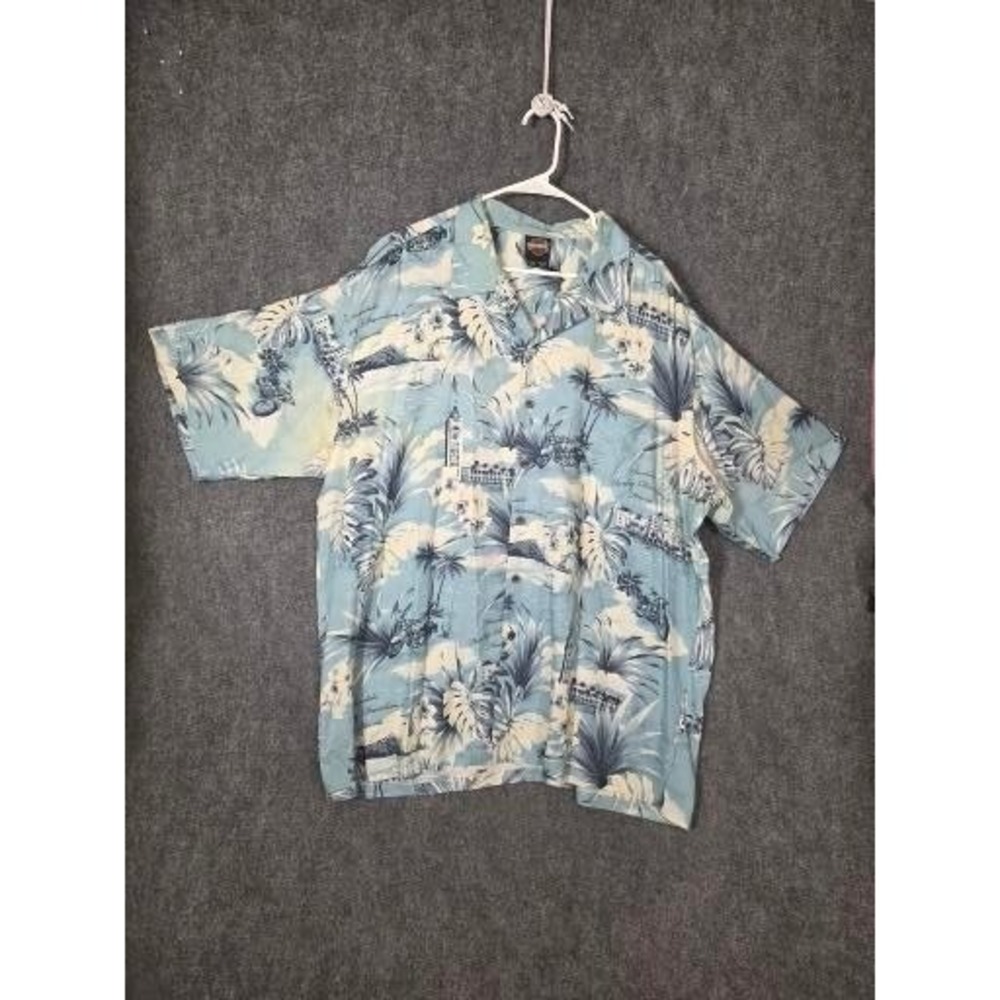 Harley Davidson Mens‎ 3XL Honolulu Hawaii Aloha Shirt Blue Tropical Button Up